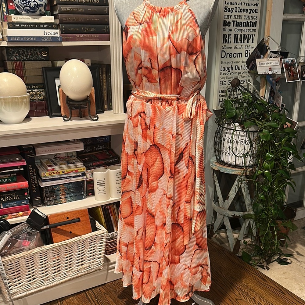 Donna Karan Orange and White Floral Maxi Dress